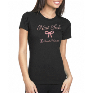 Customizable Nail Tech T-Shirt with Pink Bow