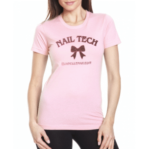 Customizable Nail Tech T-Shirt with Glitter Pink Bow